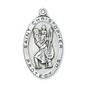 Sterling Silver 1-1/2 inch Saint Christopher 24 inch Necklace Chain
