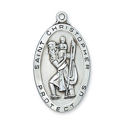Sterling Silver 1-1/2 inch Saint Christopher 24 inch Necklace Chain - 735365172108 - L462