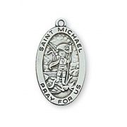 Sterling Silver 3/4 inch Saint Michael 18 inch Necklace Rhodium Chain