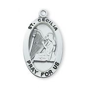 Sterling Silver 1x9/16 inch Saint Cecilia 18 inch Necklace Chain