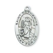 Sterling Silver Saint Catherine of Alexandria 18in Rhodium Necklace