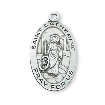 Sterling Silver Saint Catherine of Alexandria 18in Rhodium Necklace - 735365225866 - L500CT