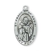 Sterling Silver 1x9/16 inch Saint Francis 18 inch Necklace Chain