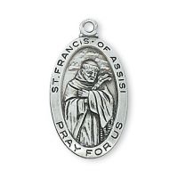 Sterling Silver 1x9/16 inch Saint Francis 18 inch Necklace Chain