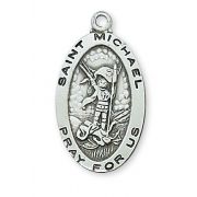 Sterling Silver 1x9/16 inch Saint Michael 18 inch Necklace Chain
