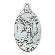 Sterling Silver 1-1/8 x 5/8 inch Saint Michael 24 inch Necklace Chain