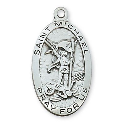 Sterling Silver 1-1/8 x 5/8 inch Saint Michael 24 inch Necklace Chain - 735365225910 - L550MK