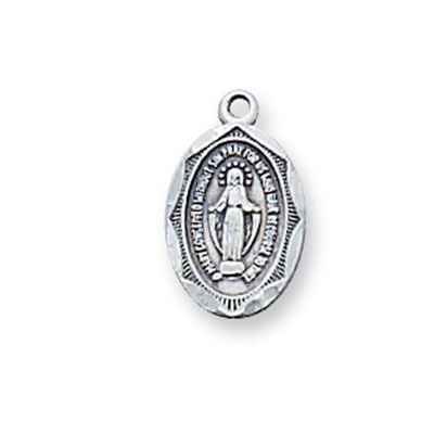 Sterling Silver Small Oval Miraculous Medal w/16 Inch Chain - 735365477777 - L569