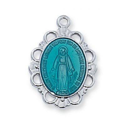 Sterling Silver Blue Miraculous Medal Necklace Chain & Gift Box - 735365506132 - L576