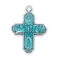 Sterling Silver Blue 4way Cross Necklace Chain & Gift Box