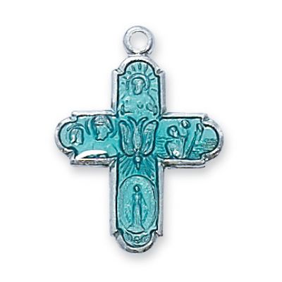 Sterling Silver Blue 4way Cross Necklace Chain & Gift Box - 735365506149 - L577