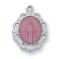 Sterling Silver Pink Miraculous Medal 16 inch Necklace Chain & Box