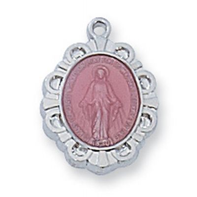 Sterling Silver Pink Miraculous Medal 16 inch Necklace Chain & Box - 735365566334 - L595P