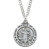 Pewter Saint Francis Medal With 24in. Silver Tone Chain