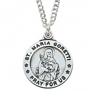 Pewter Saint Maria Goretti Medal With 18" Silver Tone Chain