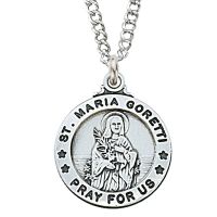 Pewter Saint Maria Goretti Medal With 18" Silver Tone Chain 2Pk