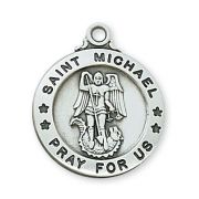 (d600mk) Pewter Saint Michael Medal With 24" Silver Tone Chain 2Pk