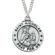 Pewter Saint Nicholas Medal With 24" Silver Tone Chain