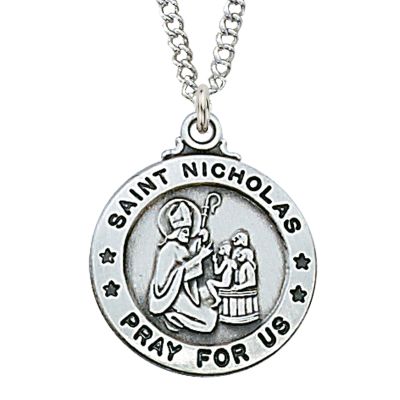 Pewter Saint Nicholas Medal With 24" Silver Tone Chain 735365212583 - D600NC