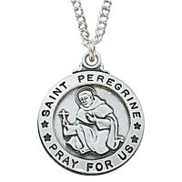 Pewter Saint Peregrine Medal With 24" Silver Tone Chain