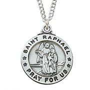 Pewter Saint Raphael Medal With 24" Silver Tone Chain