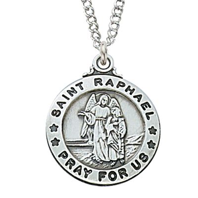Pewter Saint Raphael Medal With 24" Silver Tone Chain 735365213085 - D600RH