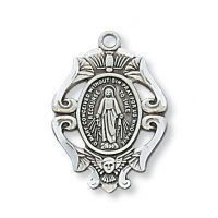 Sterling Silver Miraculous Medal w/18 inch Rhodium Chain