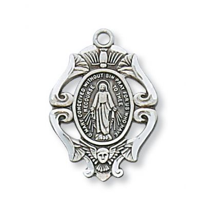 Sterling Silver Miraculous Medal w/18 inch Rhodium Chain - 735365465774 - L601MI