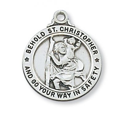 Sterling Silver Saint Christopher w/20 inch Necklace Chain & Box - 735365597444 - L603