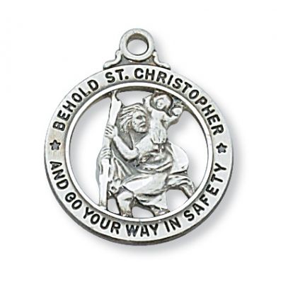 Sterling Silver Saint Christopher Medal w/20 Inch Necklace Chain/Box - 735365595754 - L604