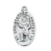 Sterling Silver Oval Saint Christopher 24in. Necklace Chain &box