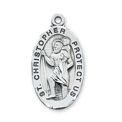 Sterling Silver Oval Saint Christopher 24in. Necklace Chain &box - 735365597451 - L607