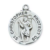 Sterling Silver Round Saint Christopher 24 Inch Necklace /Gift Box