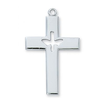 Sterling Silver Cross w/Holy Spirit 24 Inch Necklace Chain/Gift Box - 735365124275 - L6093P