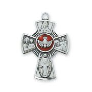 Sterling Silver 4-Way Enameled Cross 18 Inch Necklace Chain/Gift Box
