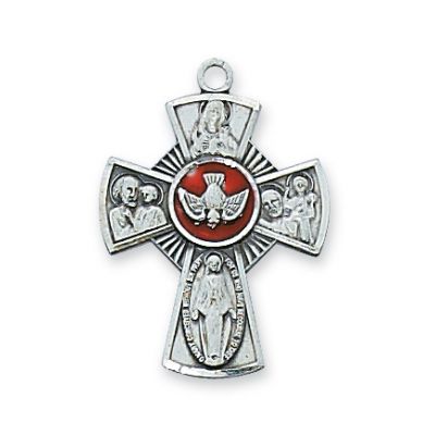 Sterling Silver 4-Way Enameled Cross 18 Inch Necklace Chain/Gift Box - 735365605354 - L609E