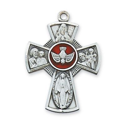 Sterling Silver Large 4-way Enameled Cross 24 inch Necklace Chain - 735365605361 - L610E