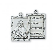 Antique Silver Pewter 2 Piece Scapular Medal, 18" Rhodium Chain