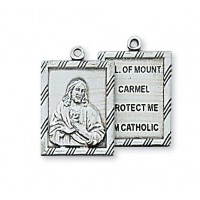 Antique Silver Pewter 2 Piece Scapular Medal, 18" Rhodium Chain