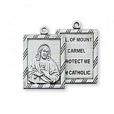Antique Silver Pewter 2 Piece Scapular Medal, 18" Rhodium Chain - 735365675012 - AN611