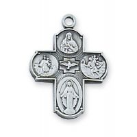 Sterling Silver Small 4way Cross 18 inch Necklace Chain & Gift Box