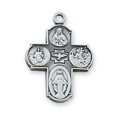 Sterling Silver Small 4way Cross 18 inch Necklace Chain & Gift Box - 735365636419 - L613