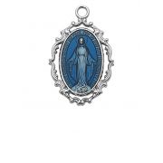 Sterling Silver Blue Miraculous Medal w/18 inch Necklace Chain