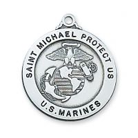 Sterling Silver Marine Medal 24" Rhodium Plated Chain