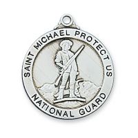 Sterling Silver National Guard Medal 24 inch Chain Necklace
