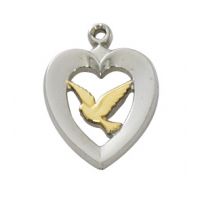 Sterling Silver 2-Tone Heart w/Dove 18 Inch Necklace Chain/Gift Box