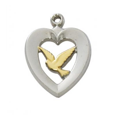 Sterling Silver 2-Tone Heart w/Dove 18 Inch Necklace Chain/Gift Box - 735365909513 - L653