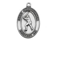 Pewter Oval Basebal Medal w/24 inch Silver Tone Chain Necklace 2Pk