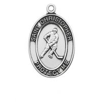 Pewter Oval Hockey Medal w/24 inch Silver Tone Chain Necklace 2Pk
