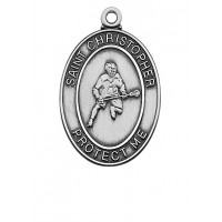 Pewter Oval Lacrosse Medal w/24 inch Silver Tone Chain Necklace